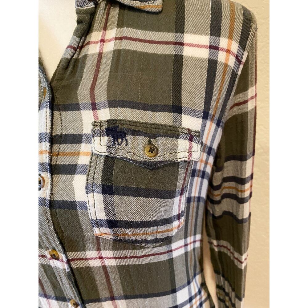 Abercrombie Y2K Plaid Flannel Top Kids Teen Sz M Ladies XXS Preppy Stretch Moose - Picture 2 of 8